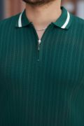 Erkek Yaka Ve Kolları çizgi Detaylı Fermuarlı Kısa Kollu T-shirt resmi